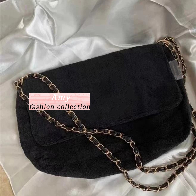 30X7X20CM Classic fashion large capacity storage bags chain oblique satchel towel velvet shoulder bag simple handbag