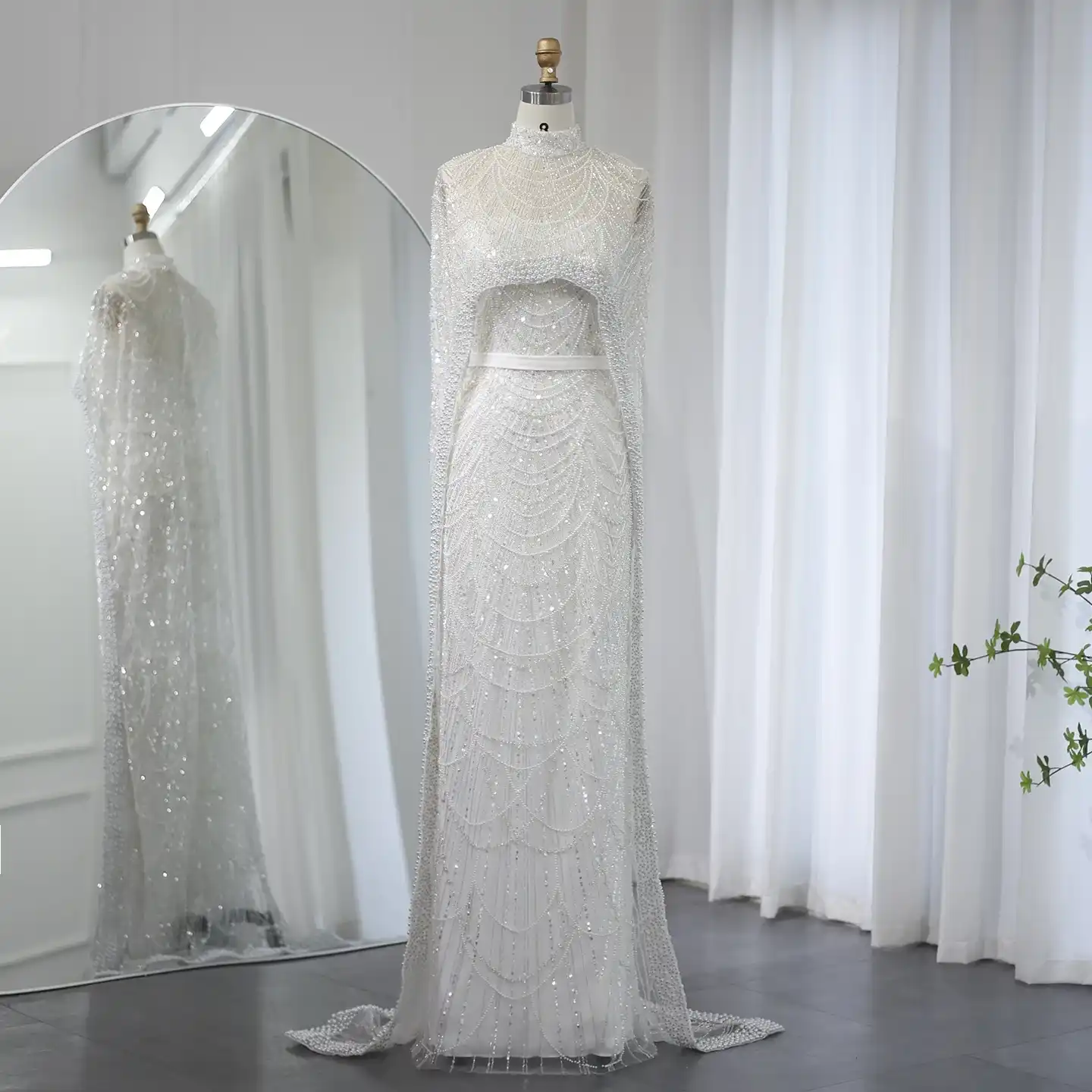 Sparkling Column Prom High Neck Sleeveless Floor Length Dress Lace Appliques Sequins Beaded Celebrity Evening Dresses Plus Size Custom Made L24742 050