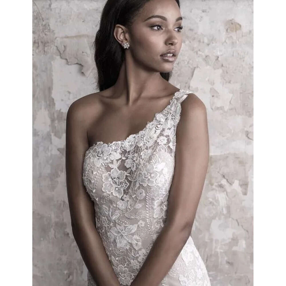 Mermaid Dress Madison James Fall Wedding Elegant One Shoulder Lace Applique Sweep Train Bridal Gowns Upscale Custom Made 6660311