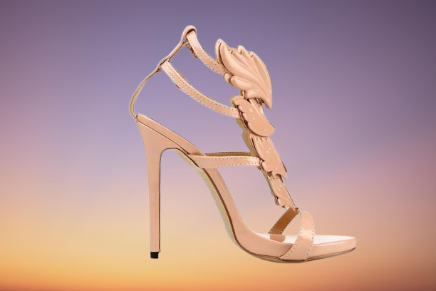 Golden Metal Wings Leaf Strappy Dress Sandal Gold High Heels Shoes Women Metallic Winged Sandals