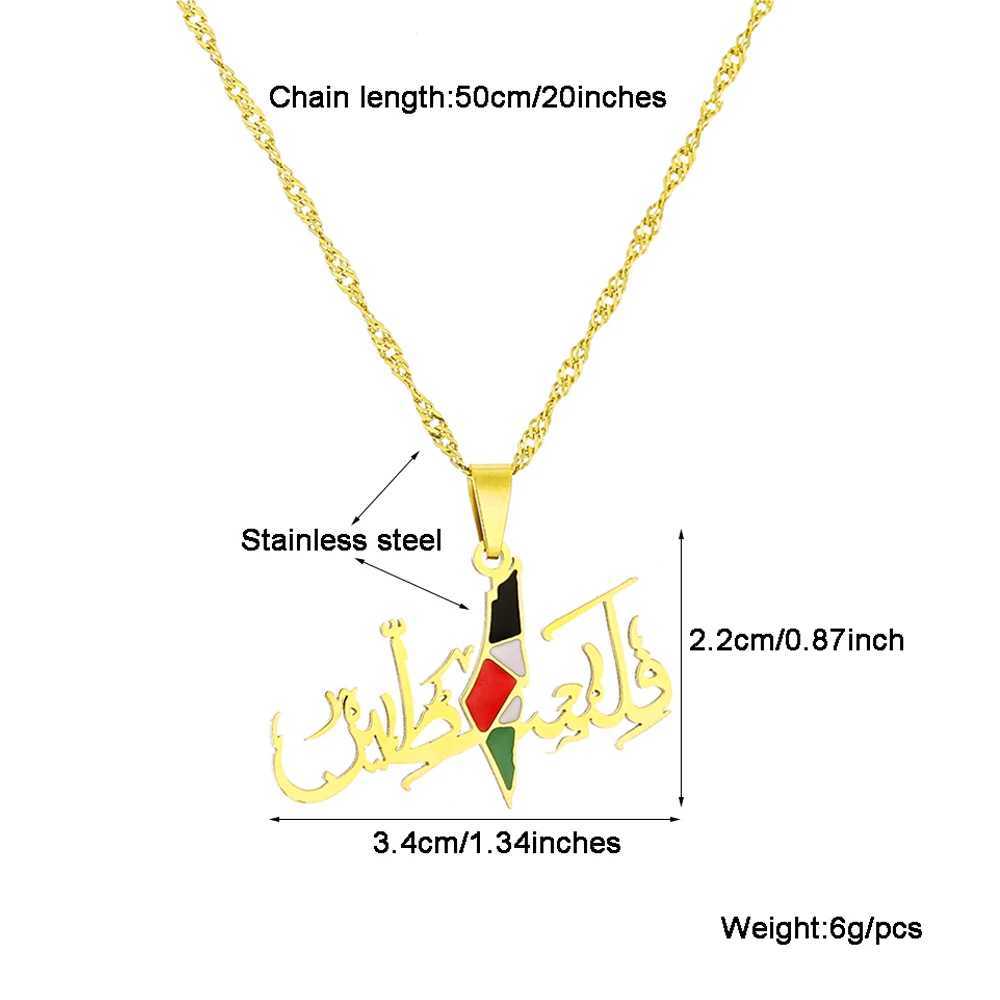Pendant Necklaces Palestine Fashion National Map Flag Pendant Necklace Stainless Steel Gold Silver Mens Ethnic Map Jewelry Gift H240504