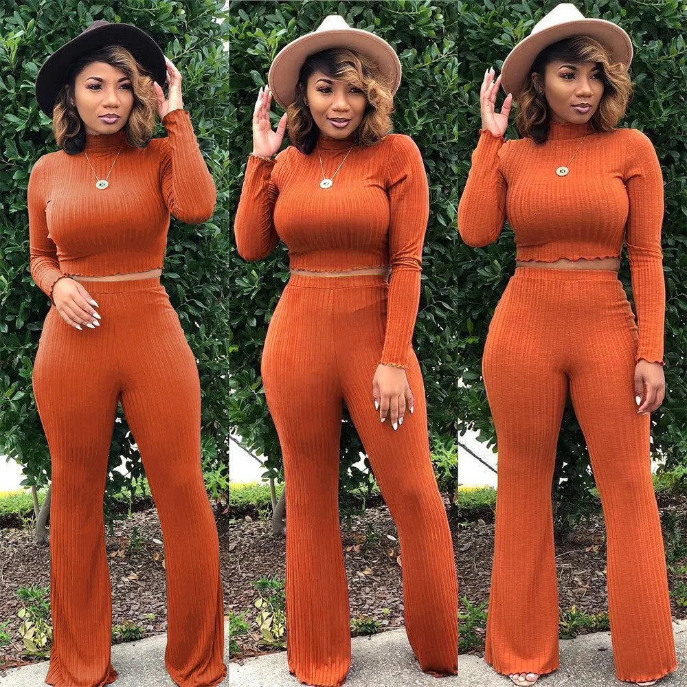 Women turtleneck long sleeve crop top pullover pants 2 pcs set for female women outfit tops two pieces sets womens 240423