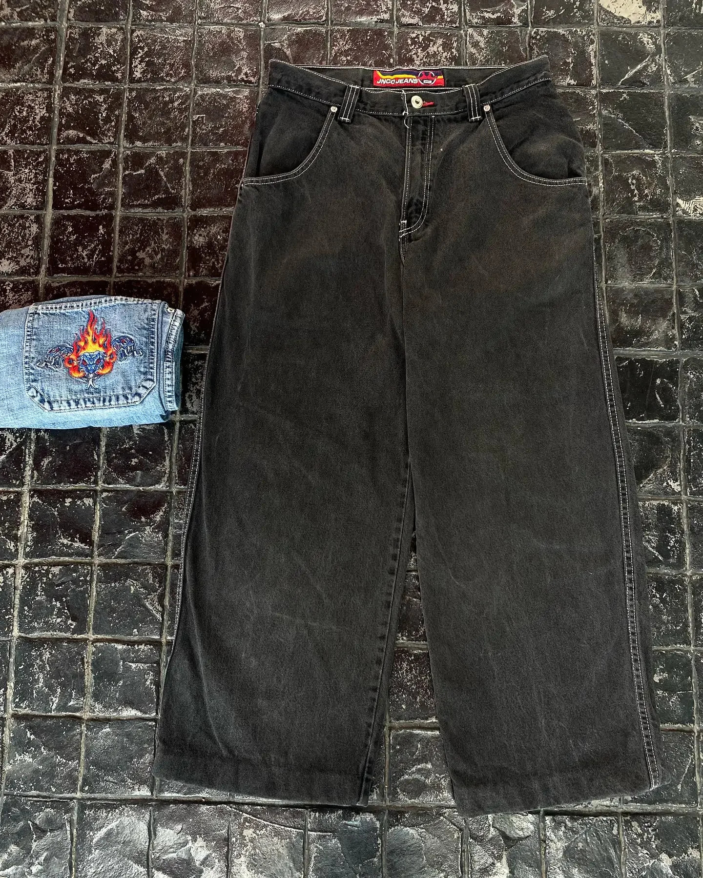 Hip Hop Y2k Baggy Jeans Pattern Print Oversized Wide Leg Jeans Vintage Denim Pants Men Women Gothic Wide Trousers Streetwear 240429