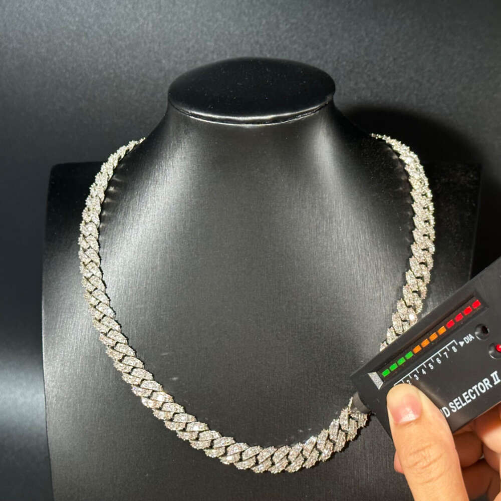 Cuban Link Chain Moissanite Necklaces for Men Fashion Jewelry Vvs 10mm Pure Sterling Cuban Link 925 Sterling Silver Hiphop Fash