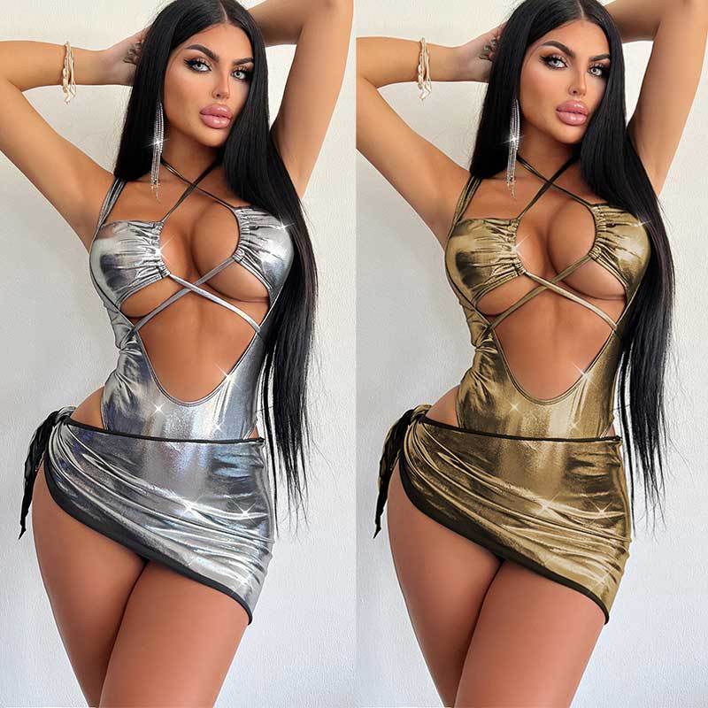 Womens one-piece hip wrap skirt set sexy OL light mature spicy girl tie up jumpsuit with high waisted hip wrap skirt 230609