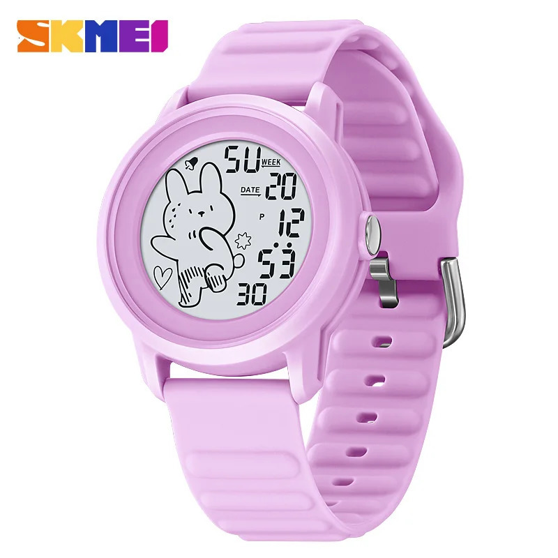 SKMEI Cute Cartoon Rabbit Pattern Countdown Sport Digital Watches For Children Boys Girls Back Light Kids Wristwatch Alarm Clock 240428