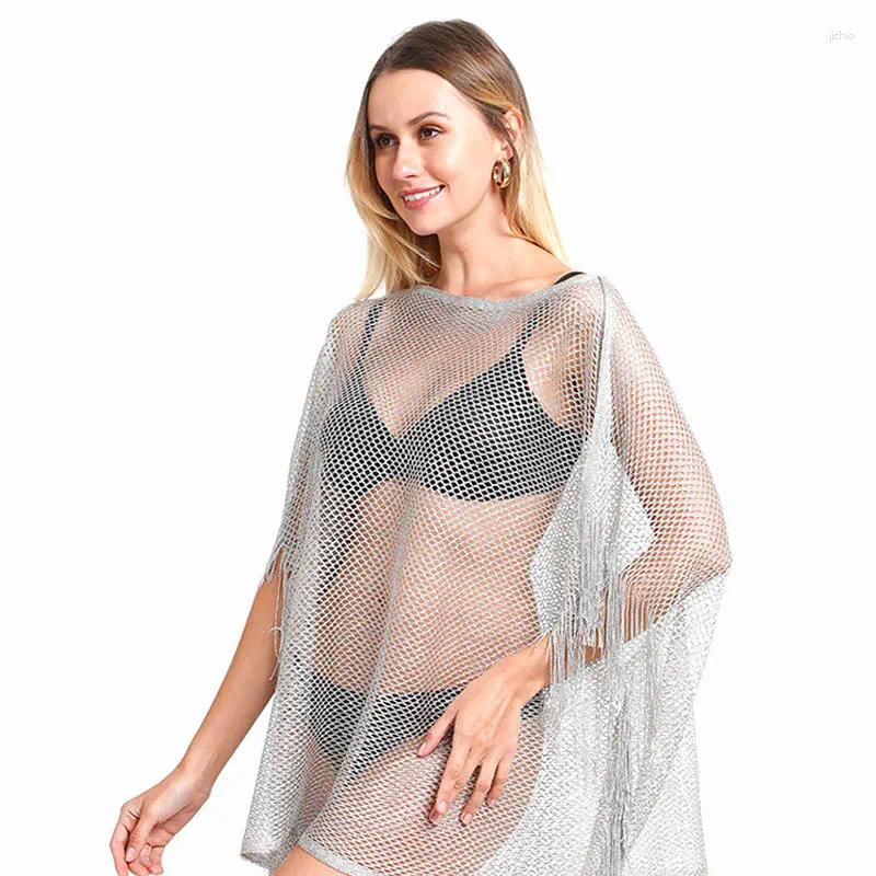 Breathable Bikini Cover Up Shawl Beach Cover-up Tassel Sun Protection Cardigan Womens Hollowed Out Sunblock