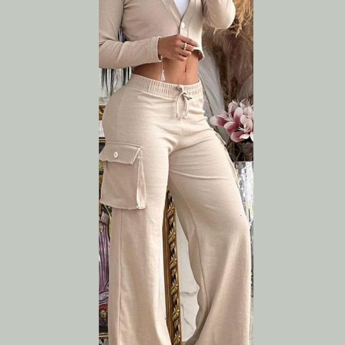 Women s Two Piece Pants DEAT Fashion Set Round Neck Zipper Cargo Jacket Motorcycle Coat High Waist Back Elastic 2023 Autumn 11XX6045 231201