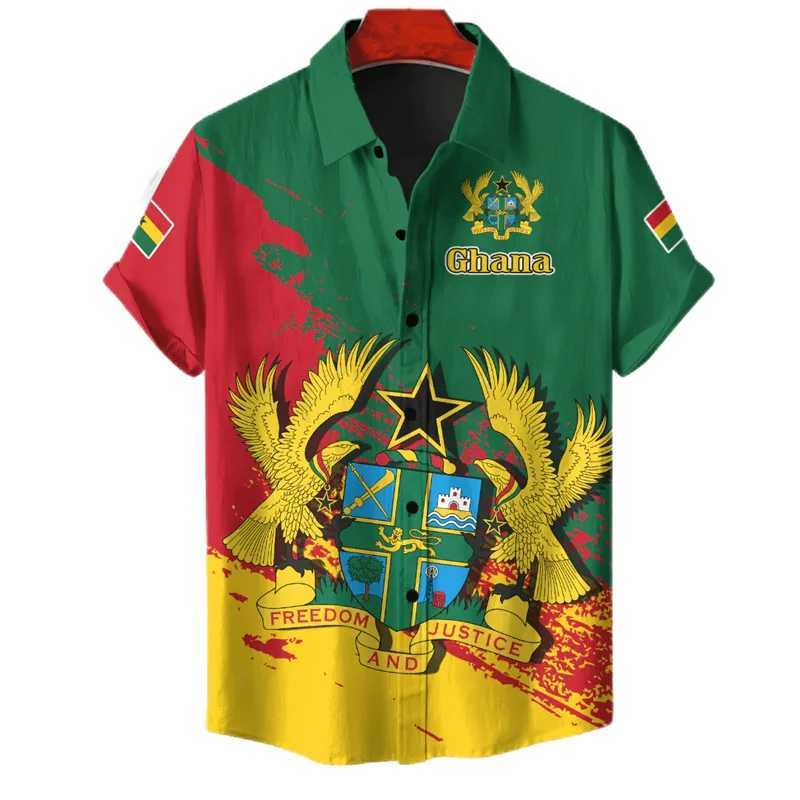 Men's Casual Shirts Ghana Flag Map 3D Printed Short Slve Shirts For Men Clothes GHA National Emblem Beach Shirts National Emblem Blouses Male Tops Y240506