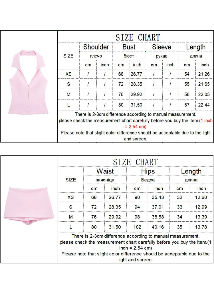 TRAF Women Casual Skirts Shorts Set Chic Halter Shirt Neck Backless Top Sweet Pink Summer Sexy Sets 240423