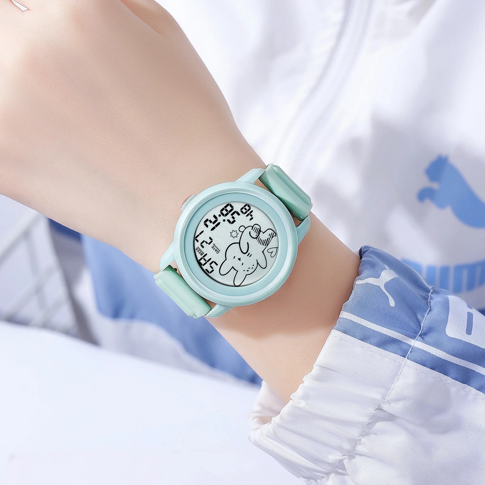 SKMEI Cute Cartoon Rabbit Pattern Countdown Sport Digital Watches For Children Boys Girls Back Light Kids Wristwatch Alarm Clock 240428