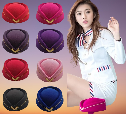 Air Hostesses Beret Hat Wool Felt Base Cap Airline Stewardess Sexy Formal Uniform Hat Caps Accessory Roll play TH