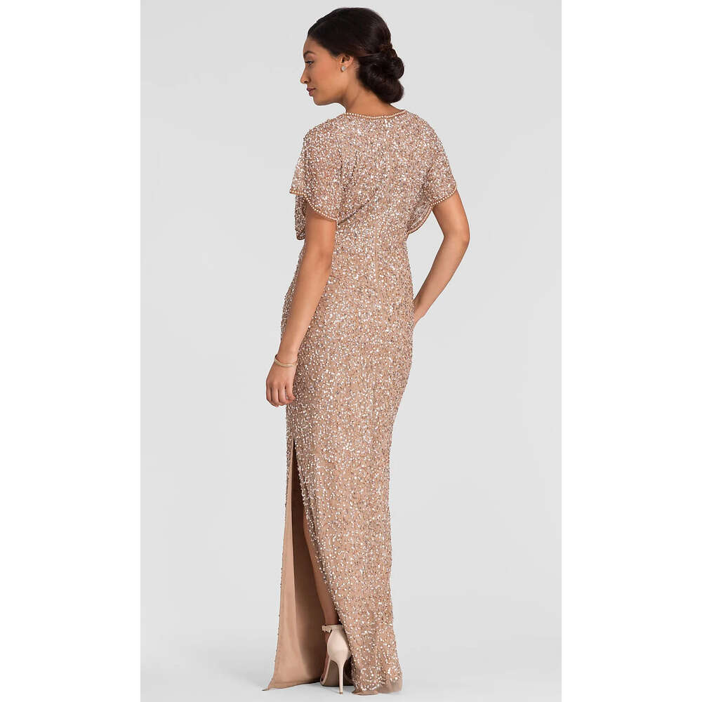 Mother Bride Sequin Sleeve Dresses Cap Of Lace Or Length Split Side Evening Dress Jewel Necke Celebrity Gowns 6660306