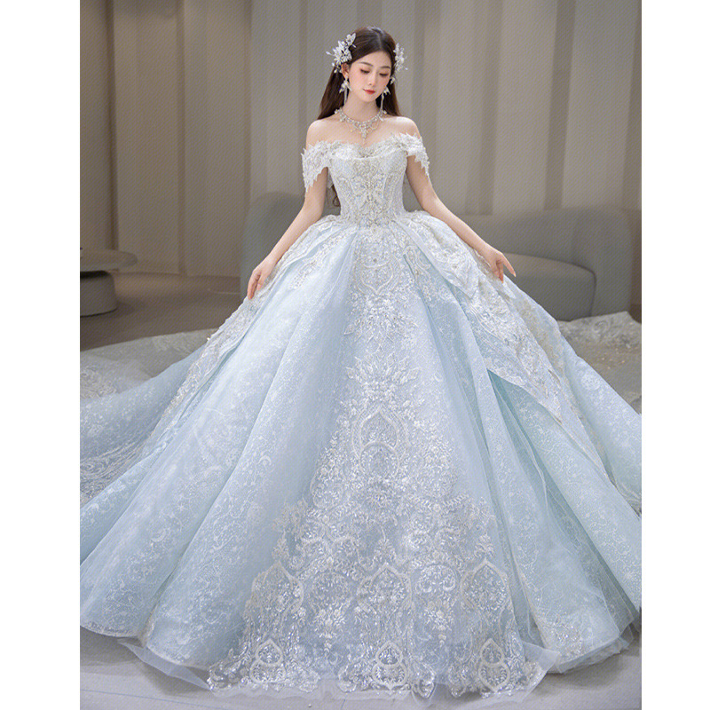 2024 Princess Wedding Dresses off shoulder Beading Illusion Floral Sleeve Sparkly Crystal Skirt sexy Lace Bridal Gowns Beads Bride Robes De Marie