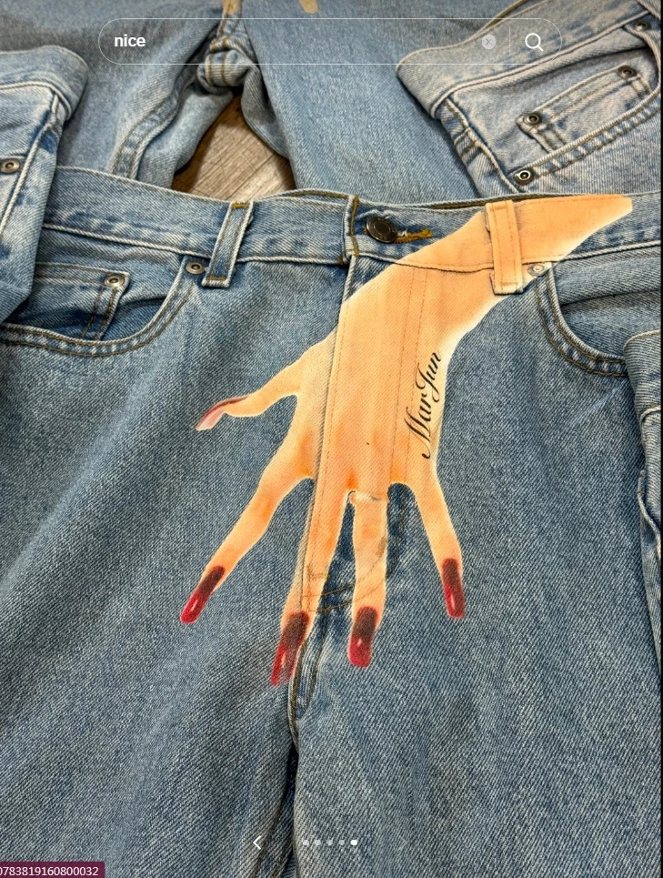 Harajuku Hand Jeans Print Graphic Embroidery Streetwear Y2K Jeans Skinny Jeans Men Pants Women High Waist Wide Trousers 240429