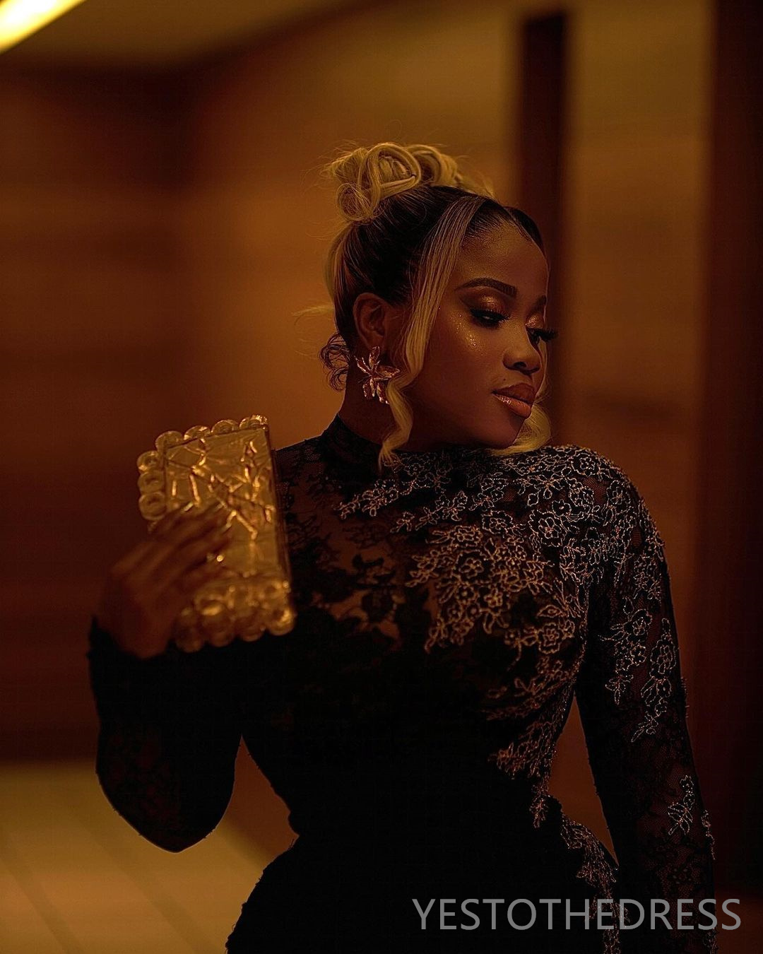 2024 Plus Size Prom Dresses for Black Women Promdress High Neck Illusion Long Sleeves Beaded Appliqued Lace Birthday Dress Second Reception Gowns Enga