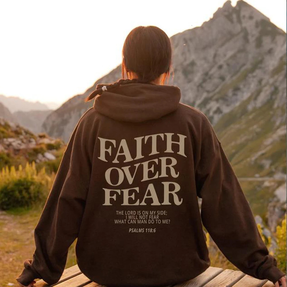 Faith Over Fear Christian Hoodie Sweatshirt Jesus Trendy Bible Verse Shirt Unisex Aesthetic Clothes 240428