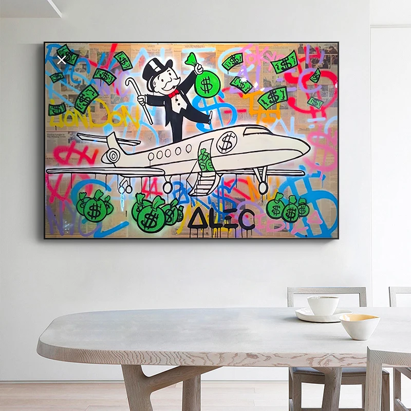 Paintings Funny Graffiti Art Alec Monopoly Canvas Painting Rich Money Man Oil Posters and Prints Wall Art Picture For Living Room Decor H250115