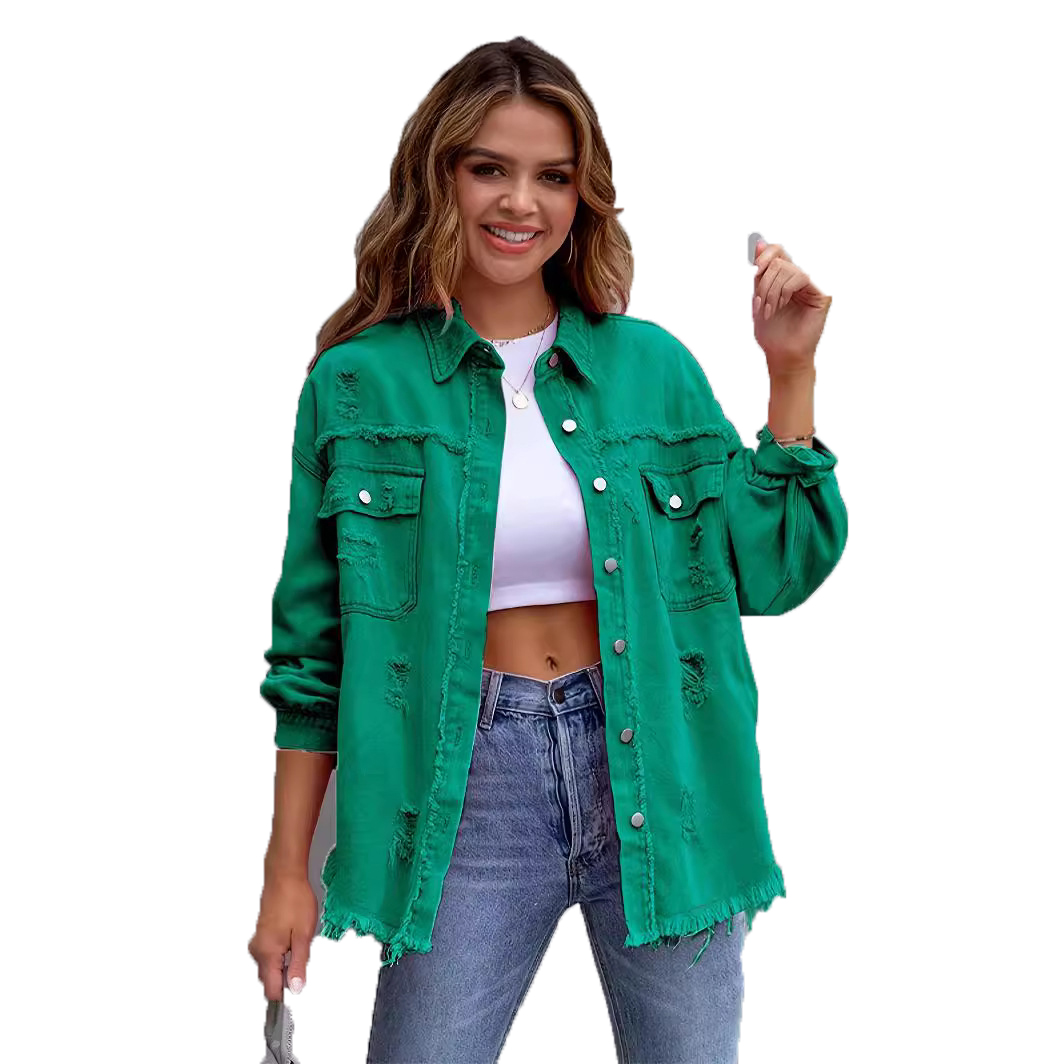 womens jacket designer coat denim jacket white Casual Lapel Neck Long Sleeve Regular Single Breasted Polyester Ruched Solid color Reguar Autumn S 2XL 