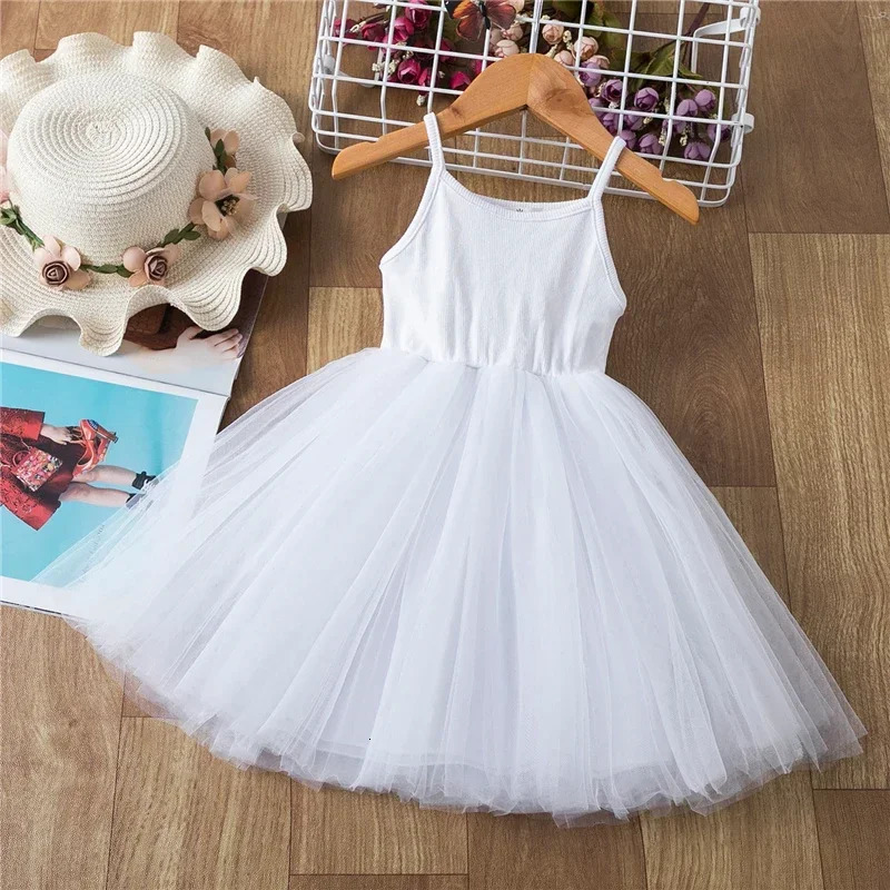 Summer Cute Girls Sequined Princess Dress Kids Sleeveless Tulle Clothes Children Birthday Party Vestido Easter Tutu Costume 240416
