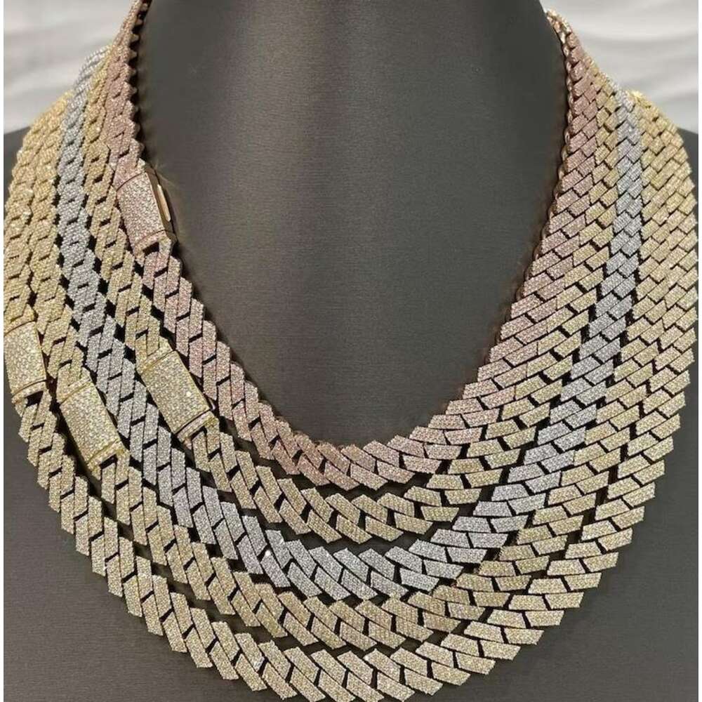 Iced Out Mens Women 925 Sterling Silver Cuban Necklace 10mm Hip Hop Moissanite Cuban Link Chain Necklace