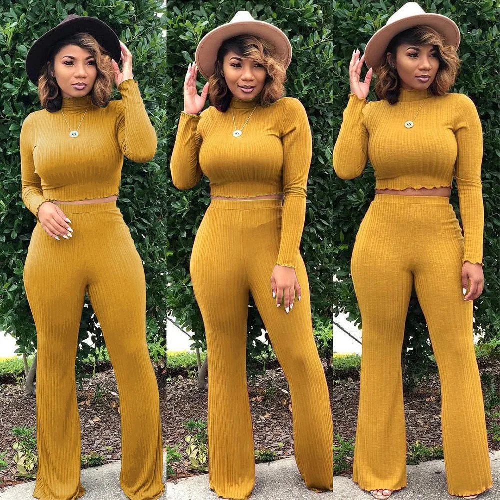 Women turtleneck long sleeve crop top pullover pants 2 pcs set for female women outfit tops two pieces sets womens 240423