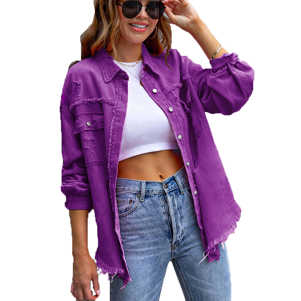 womens jacket designer coat denim jacket white Casual Lapel Neck Long Sleeve Regular Single Breasted Polyester Ruched Solid color Reguar Autumn S 2XL 