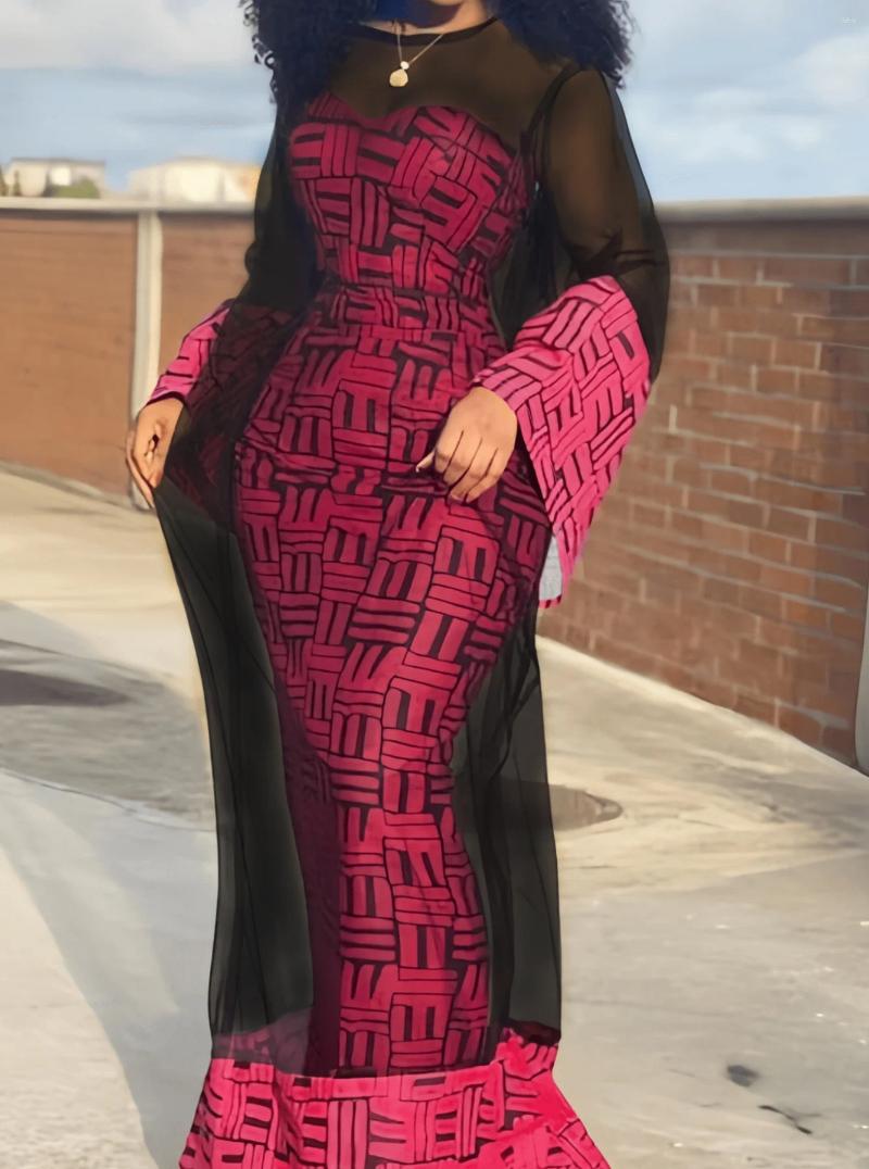 Work Dresses Casual Printed 2 Piece Set Women Spring Summer Mesh Outfit See Through Flare Sleeve Dress Strapless Bodycon Suit