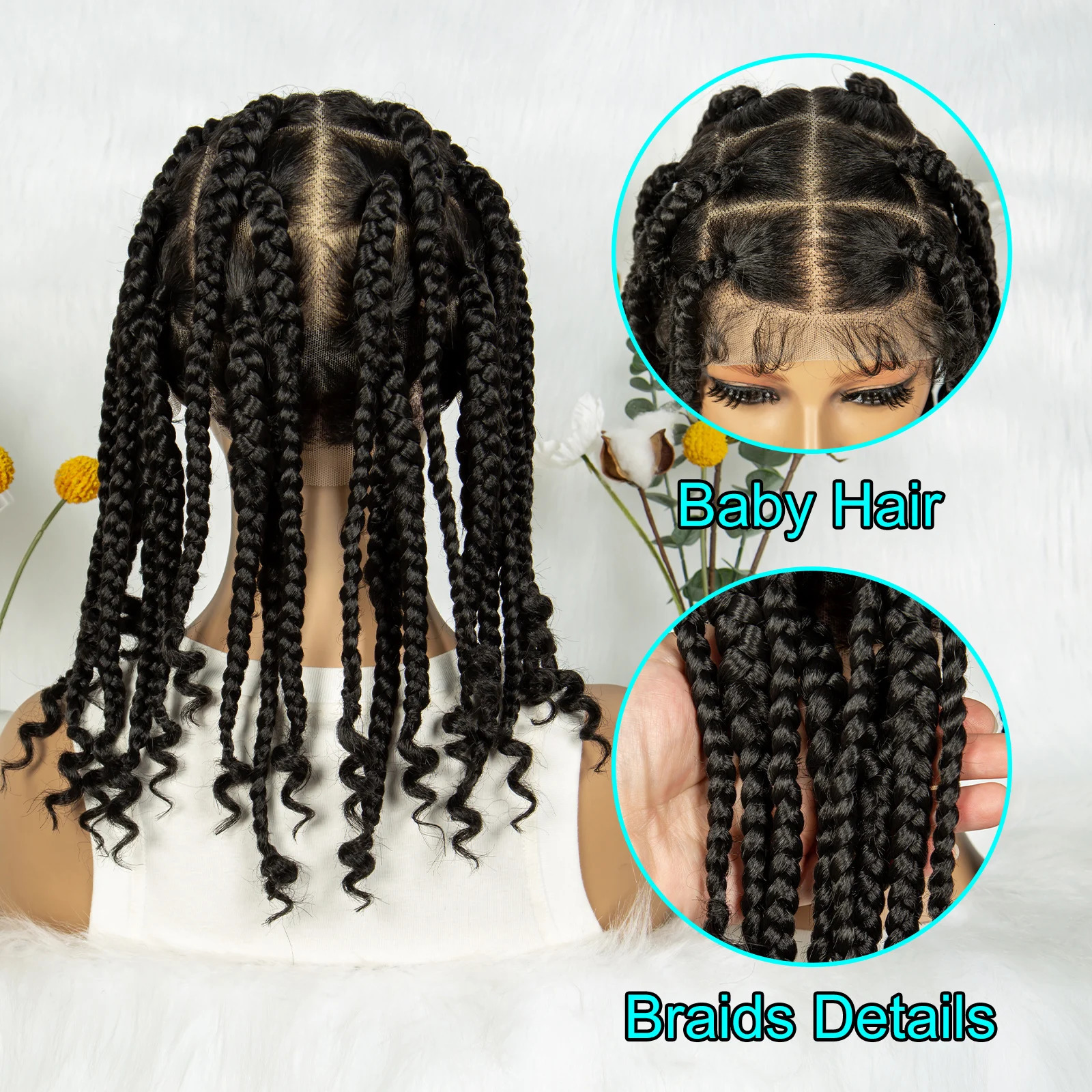 KIMA 14 Inches Synthetic Braiding Wigs Square Box Braided HD Full Lace Wigs for Africa Women Braided with Baby Hair 240430