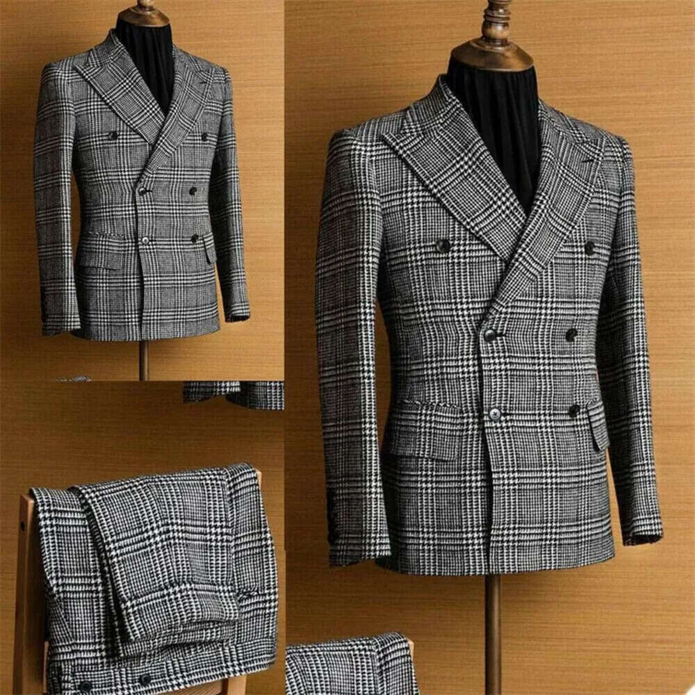 Pieces Houndstooth Custom Newest Formal 2 Men Made Man Suits Modern Lapel Double Breasted Wedding Tuxedos Business Coat+Pant