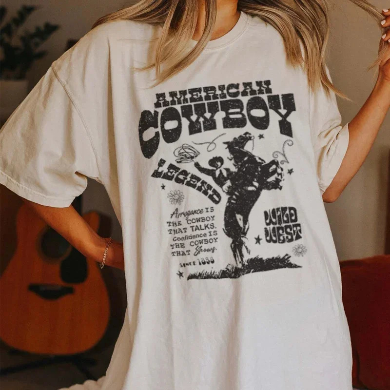 70s Retro Oversized T Shirt American Cowboy Women Graphic TShirts Western Cowgirl Vintage Tees Hippie Boho Fashion Tshirt Tops 240420
