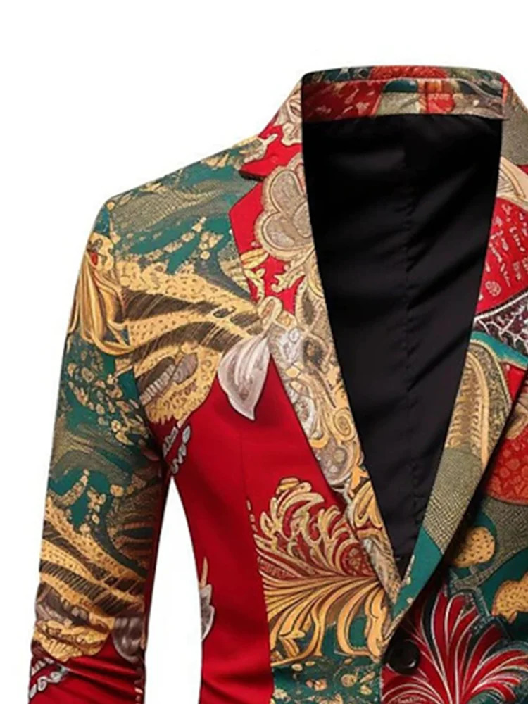 fashion red print mens suit 3D fashionable dress business casual flower jacket coat 240430