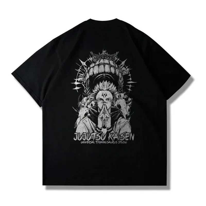 Men's T-Shirts 2024 Harajuku Y2k Vintage Oversized Cotton T Shirt Japanese Anime Jujutsu Kaisen Ryomen Sukuna Print Short Slves Ts Tops T240505