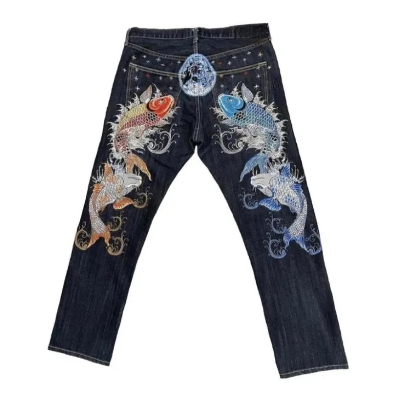 American retro high street jeans mens personalized printed hip-hop trend clothing straight pants highwaisted Y2K denim trousers 240429