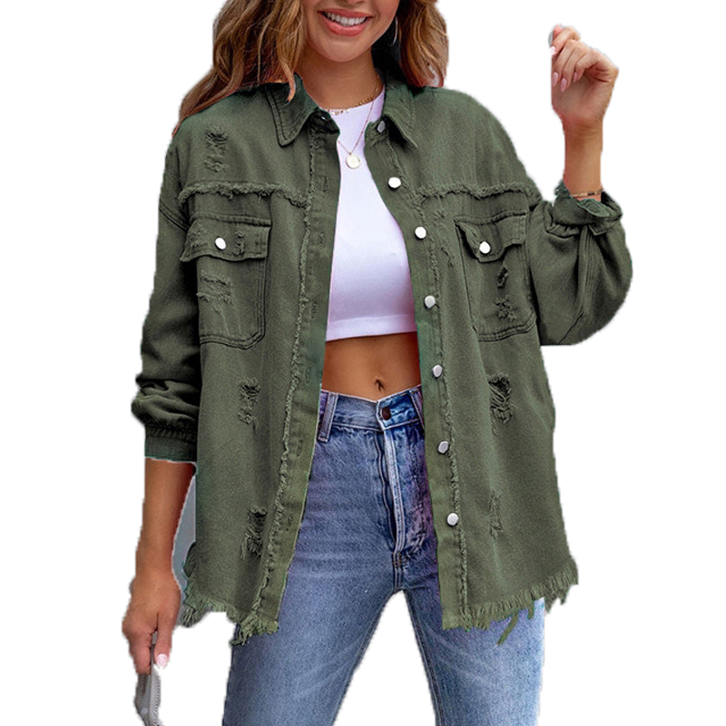 womens jacket designer coat denim jacket white Casual Lapel Neck Long Sleeve Regular Single Breasted Polyester Ruched Solid color Reguar Autumn S 2XL 