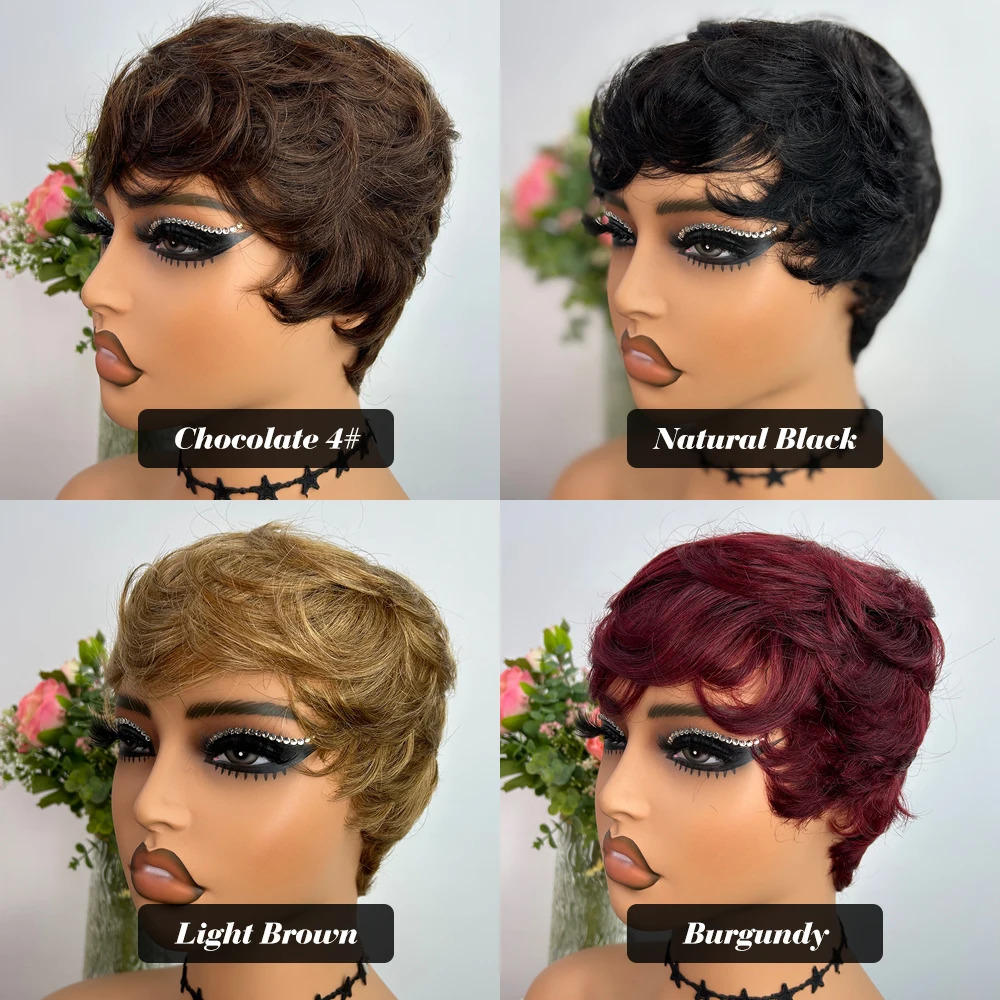 Short Human Hair Wigs Pixie Cut Straight perruque bresillienne for Black Women Machine Made Wigs With Bangs Glueless 240430