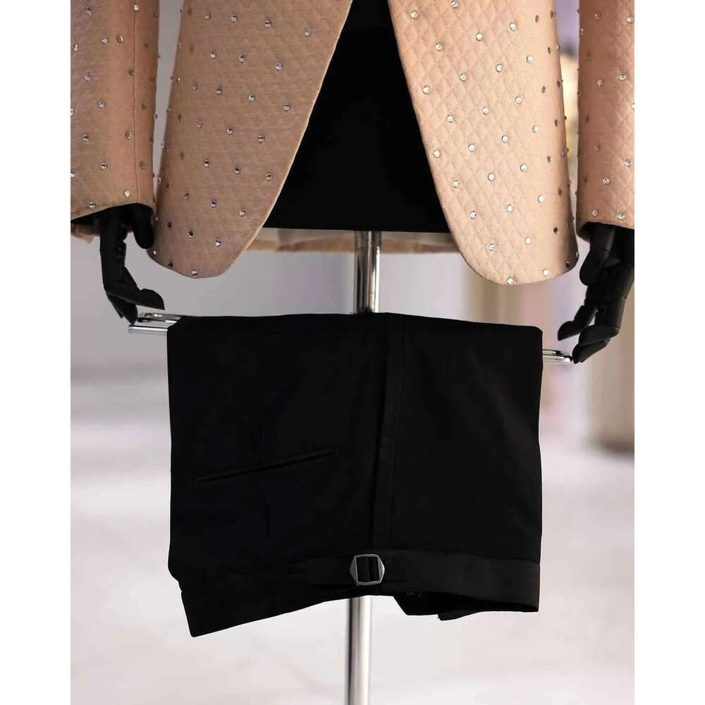 Shawl Tuxedos Pieces Beads Blazer 2 Wedding Lapel Black Pants One Button Pockets Fashion Coat Prom Party Ocns Custom Made Tailored Exquisite Fit