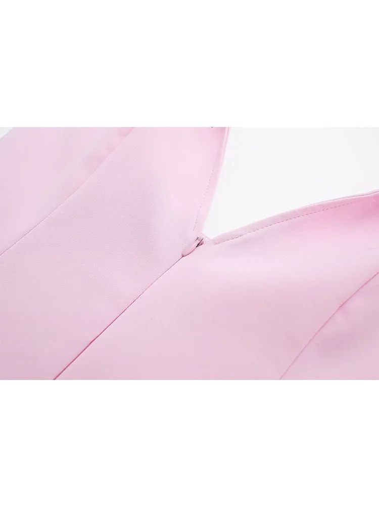 TRAF Women Casual Skirts Shorts Set Chic Halter Shirt Neck Backless Top Sweet Pink Summer Sexy Sets 240423