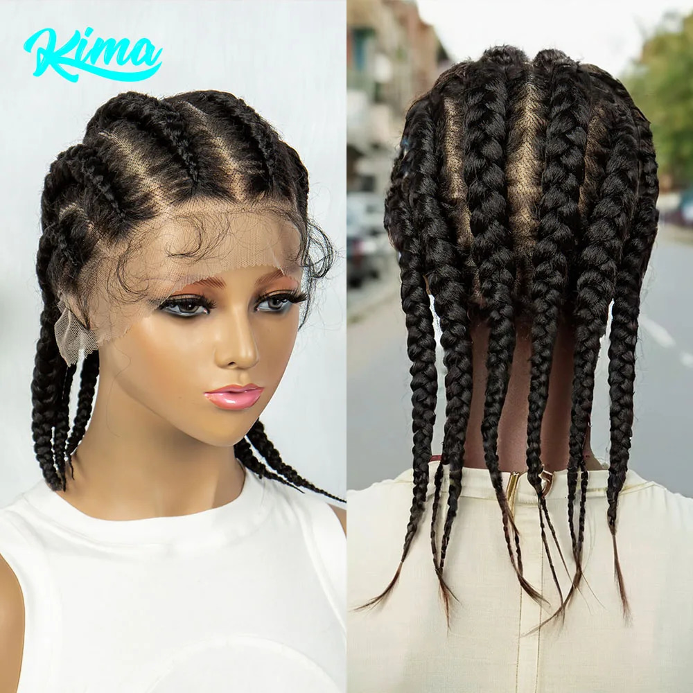 KIMA Full Lace Cornrow Box Braided Synthetic Lace Front Wigs for Africa Women Men Braids with Baby Hair Braiding Wigs 240430