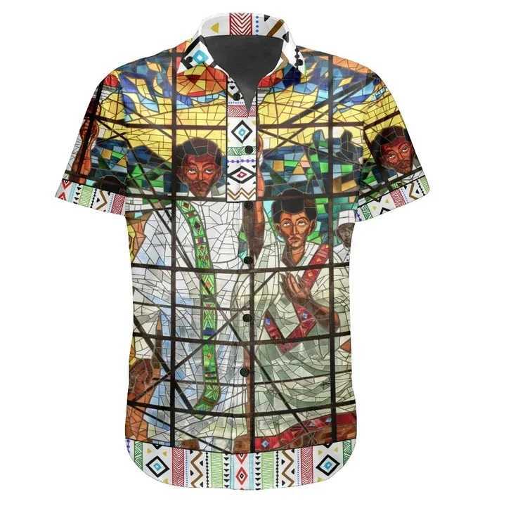 Men's Casual Shirts Ethiopia Africa County Flag Map Short Slve Shirts For Men Clothes Orthodox T National Emblem Graphic Blouses Hawaii Boy Tops 