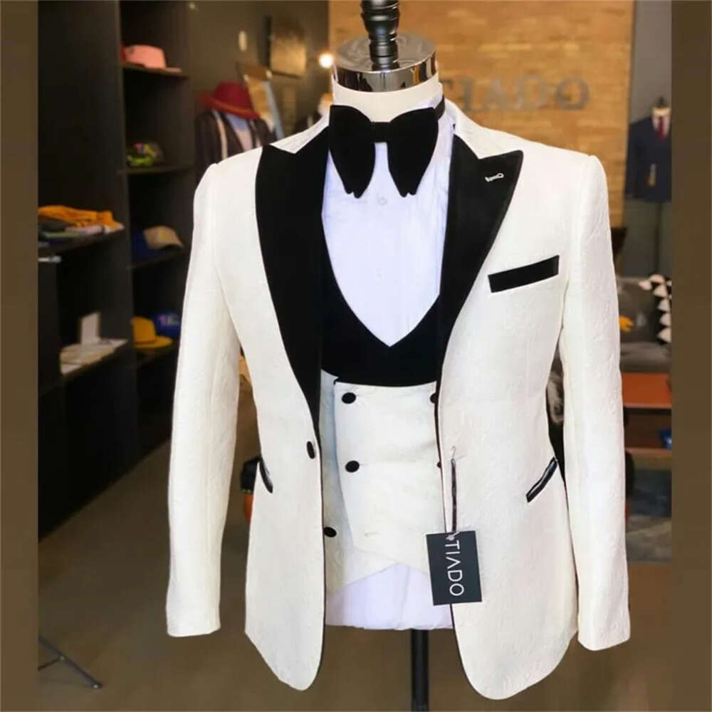 And White 2 Black Men Suits Piece Newest Modern Formal Eming Customized Fit Lapel Coat+Vest Casual Party Outfit