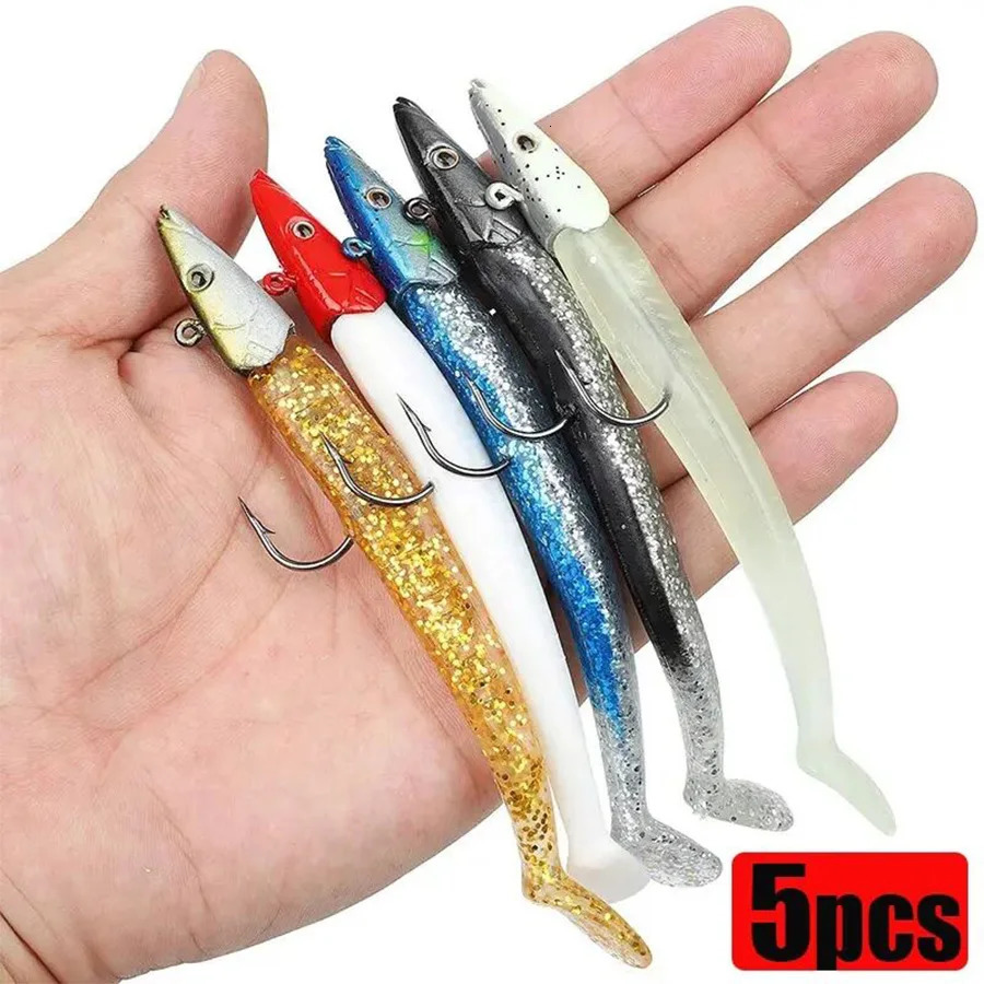 5PC Jig Head Soft Silicone Artificial Bait Kit Paddle Tail Trout Wobbler For Trolling Sea Bass Swimbait Winter Fishing Lures Set 240506