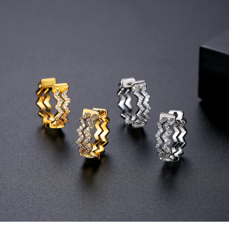 Designer Earrings for Women New Double Row Diamond Copper Set Zircon Creative Ripple Fashion Party Wedding Jewelry Free Shipping