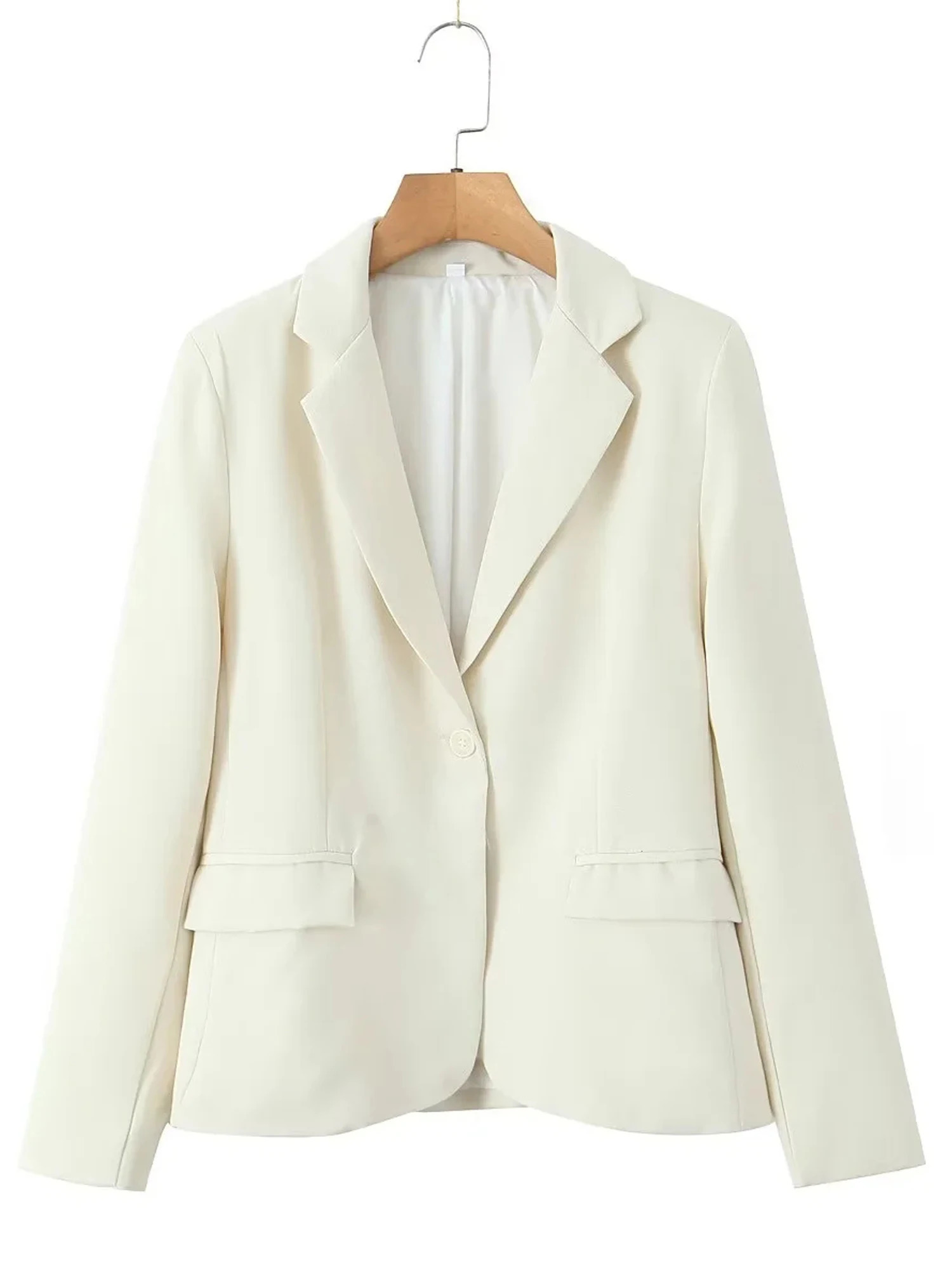 KAOPU ZA Womens Fashion Onebutton suit Women lapel long sleeve Blazer set female elegant high waist wide leg pant Beige 240423