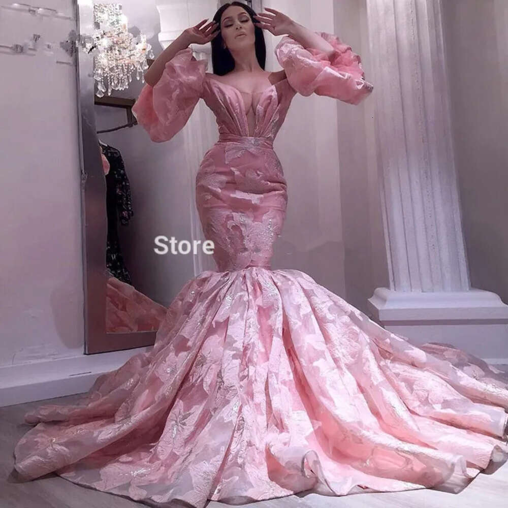 The Off Evening Pink Dresses Couture Dubai Shoulder Prom Dress Long Party Gowns Sexy Mermaid Robe De Soiree