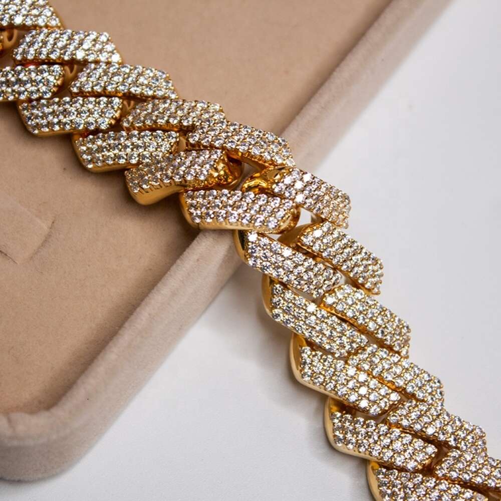 500 Gram Gold Plated S925 Sterling Silver 18mm Three Rows Ice Out Vvs Moissanite Cuban Link Chain