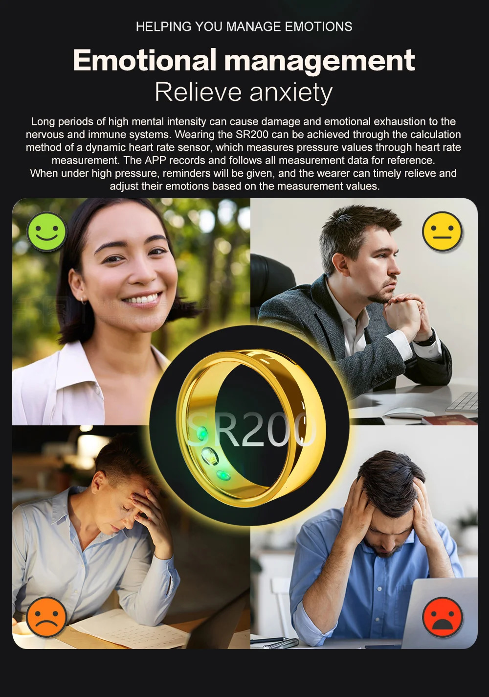 SR200 Smart Ring Multilingual Heart Rate Blood Pressure Blood Oxygen Temperature Sleep Health Fitness Tracker Rings 240504