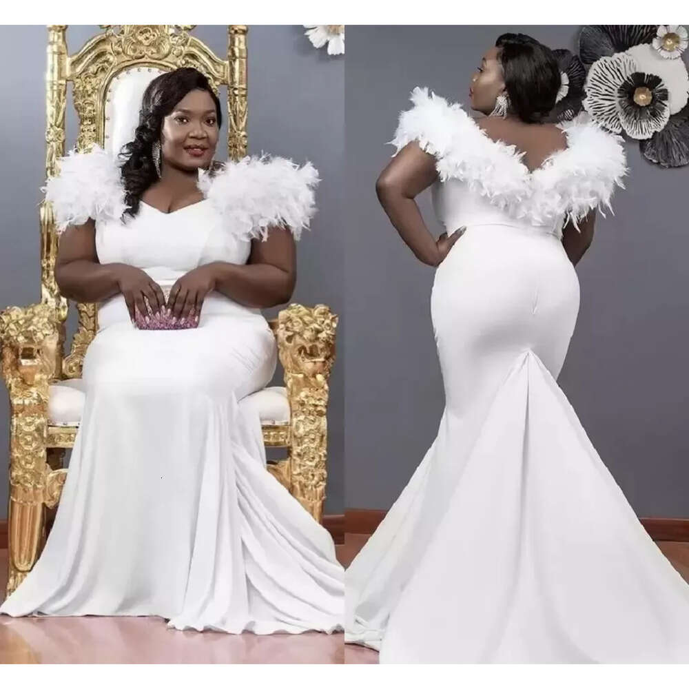 Bridal Gorgeous Mermaid Dresses Size Plus Wedding Gown Chiffon Feather V Neck Sleeveless Sweep Train Custom Made Vestido De Novia Designer estido sign