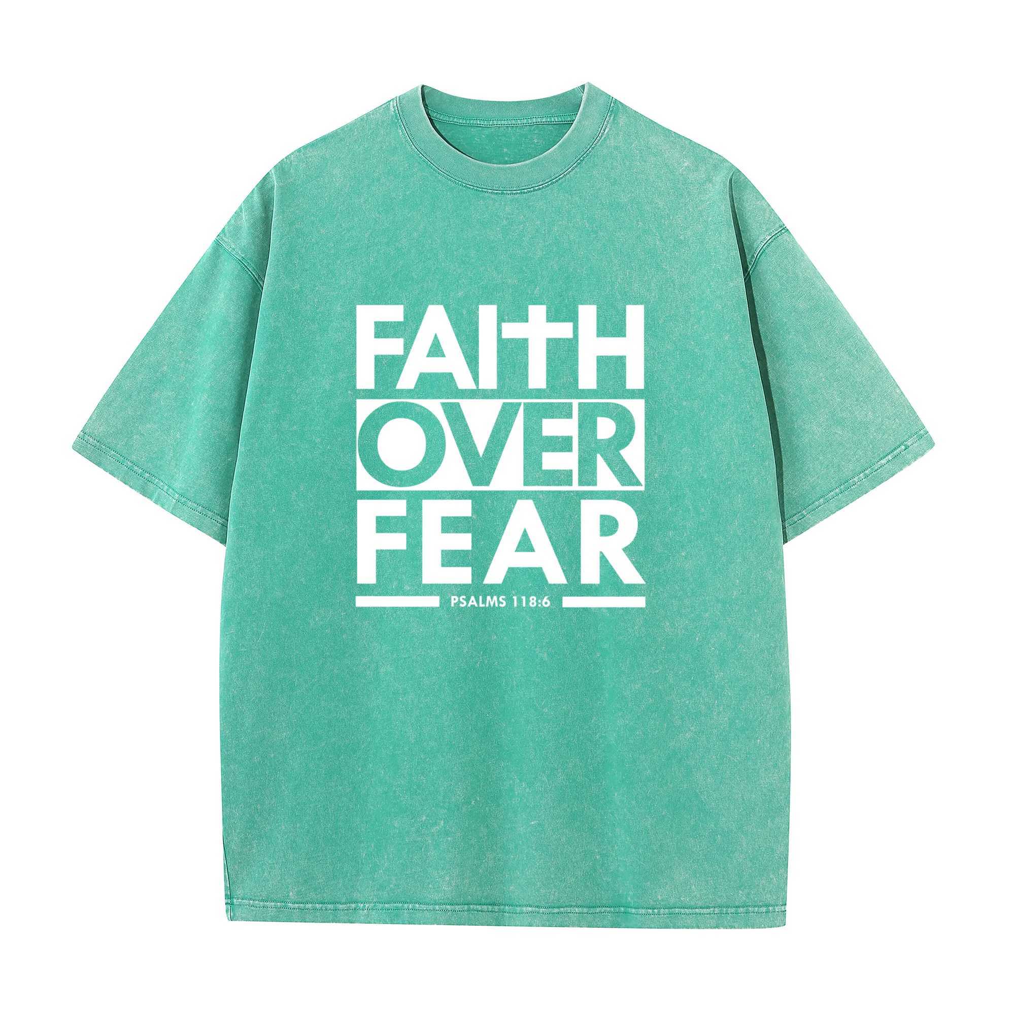 Men's T-Shirts Faith Overcomes Fear Bible Scriptures Christian Pullover Bleached T-shirt J240506