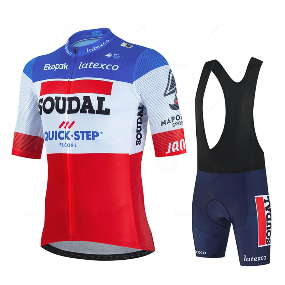 Soudal Quick Step Cycling Jersey Set Summer Belgium Bicycle Breathable Men MTB Bike Clothing Maillot Ropa Ciclismo Uniform Suit 240506